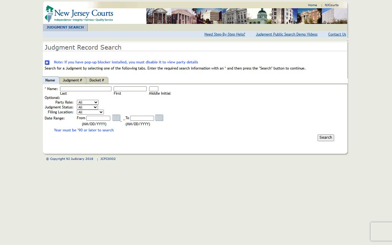 NJ Judgment Search portal for Atlantic County court dockets and civil liens