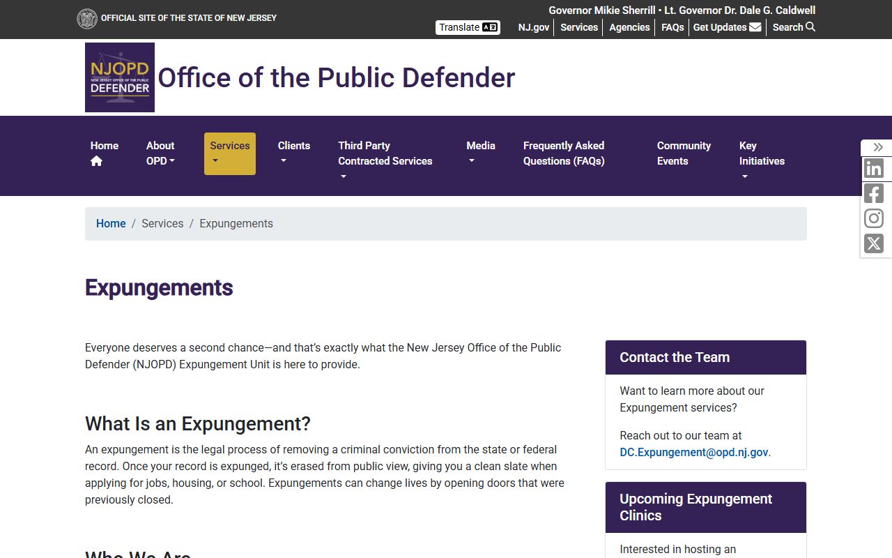 NJ Public Defender expungement services page covering Atlantic County criminal records expungement eligibility