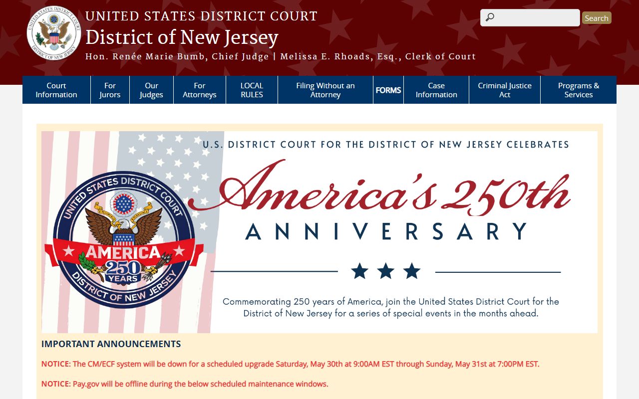 Atlantic County federal court - U.S. District Court for the District of New Jersey homepage