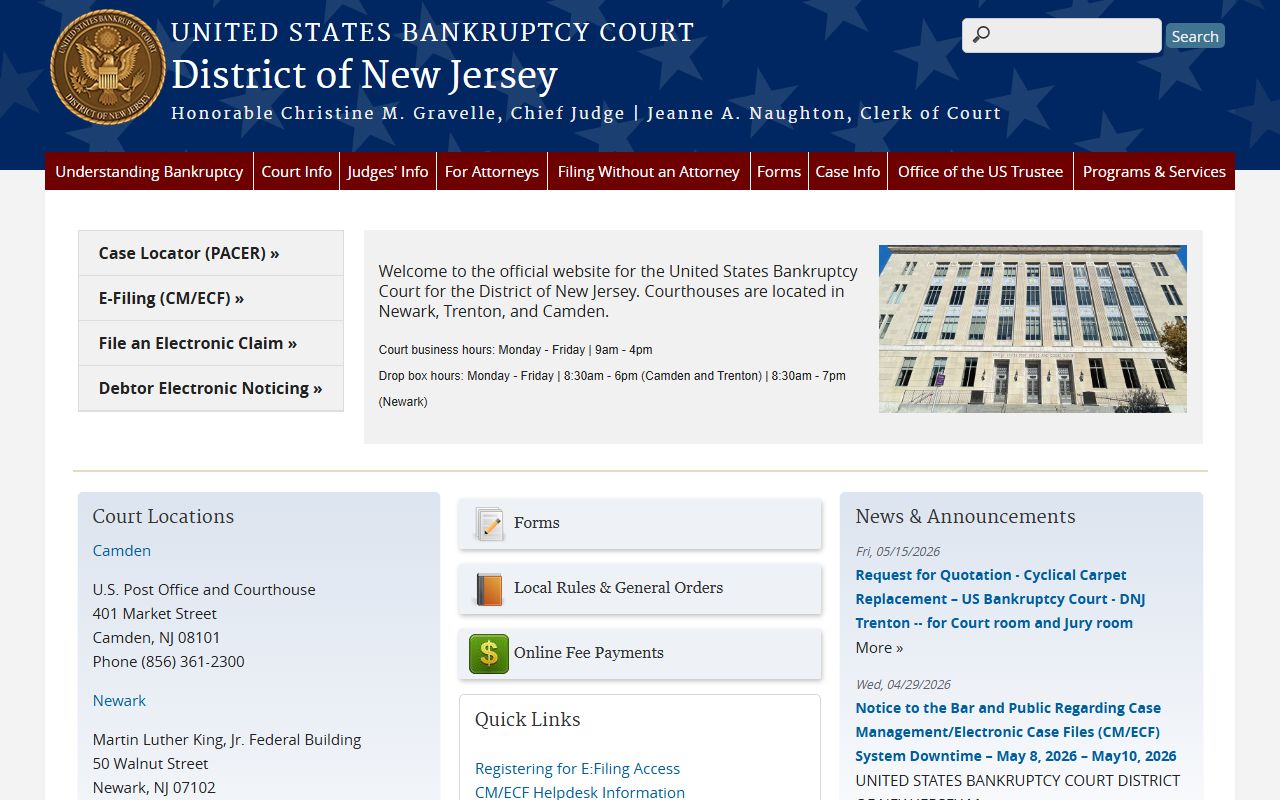 Atlantic County federal court - U.S. Bankruptcy Court for the District of New Jersey
