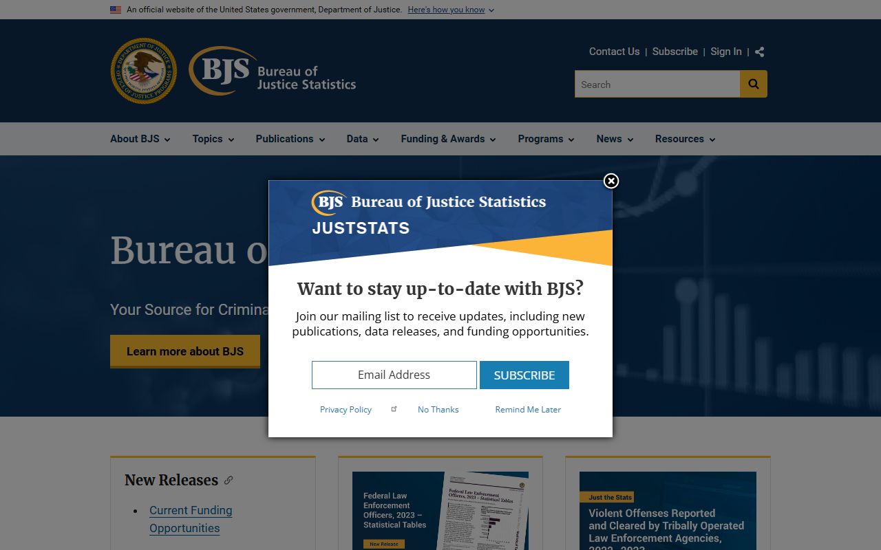 Bureau of Justice Statistics website showing Atlantic County inmate population data and national jail statistics