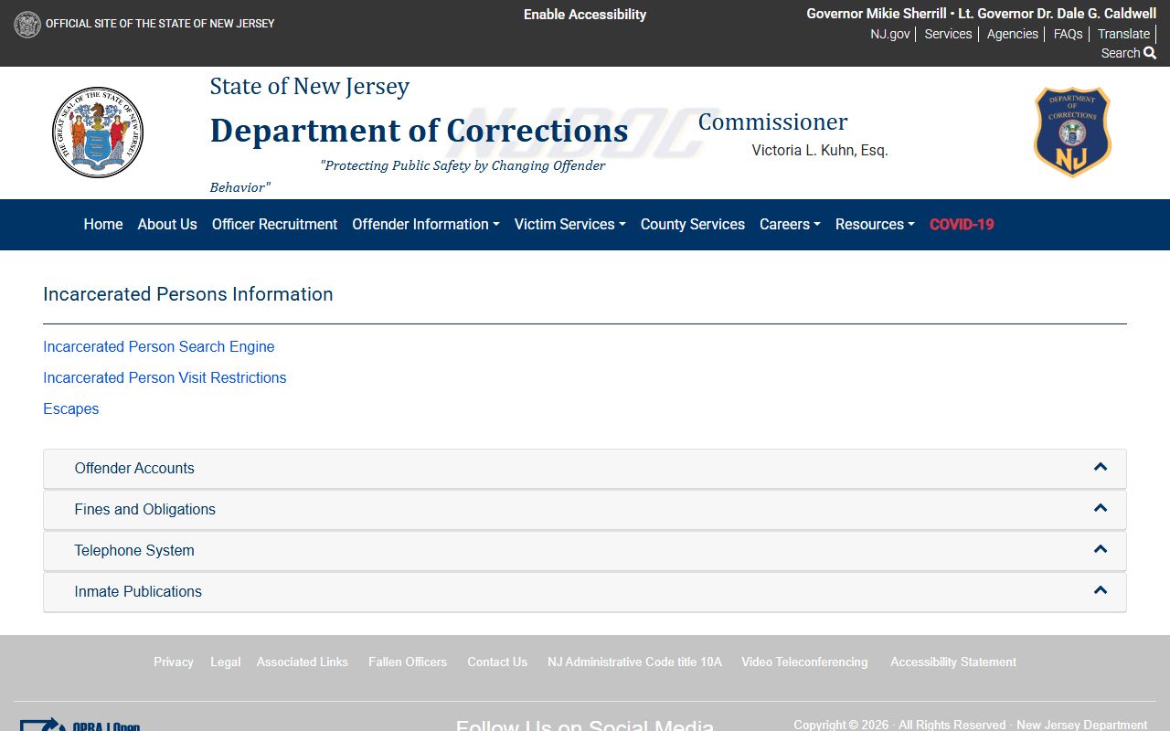 NJDOC offender information page for Atlantic County inmate records