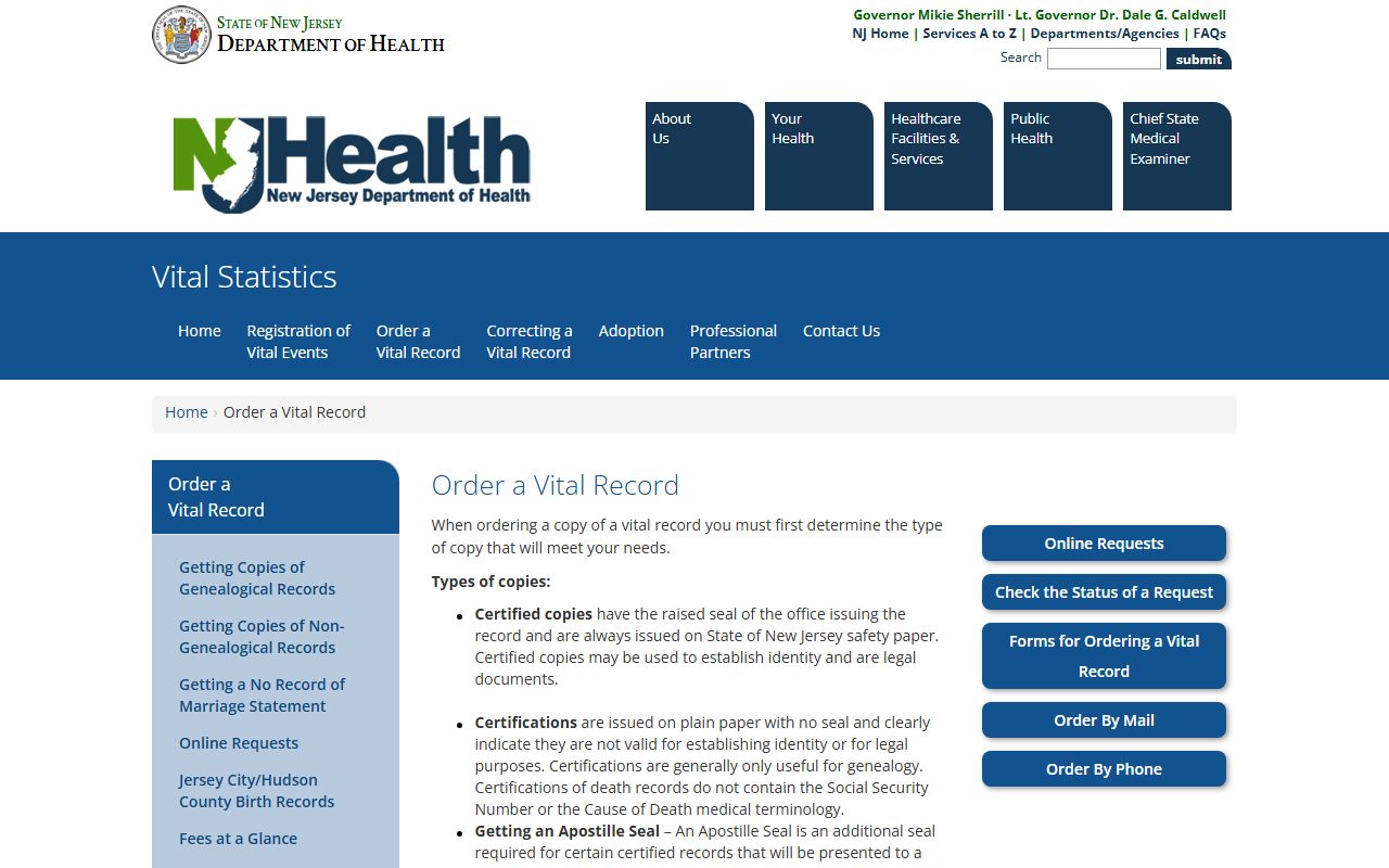 NJ order a vital record page for Atlantic County marriage and divorce records