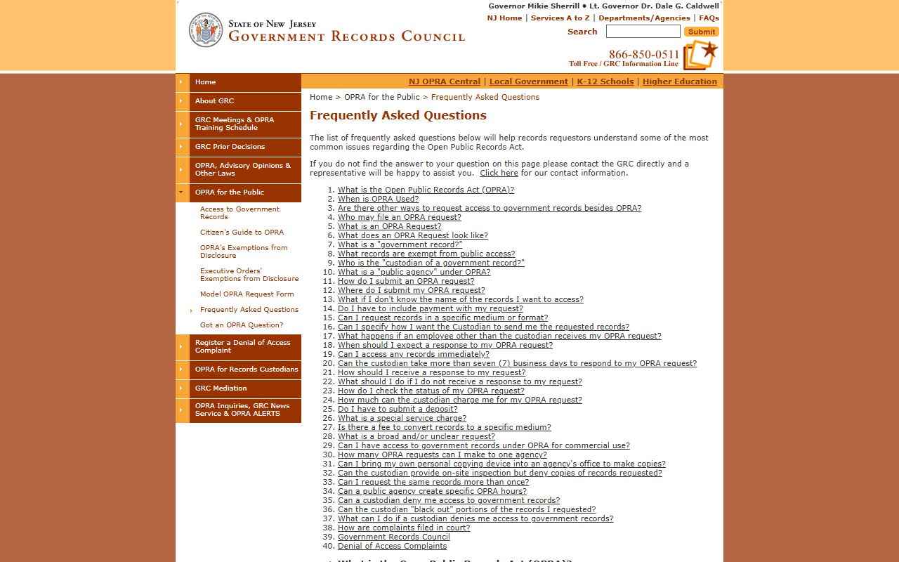 GRC OPRA FAQs page for Atlantic County public records requesters