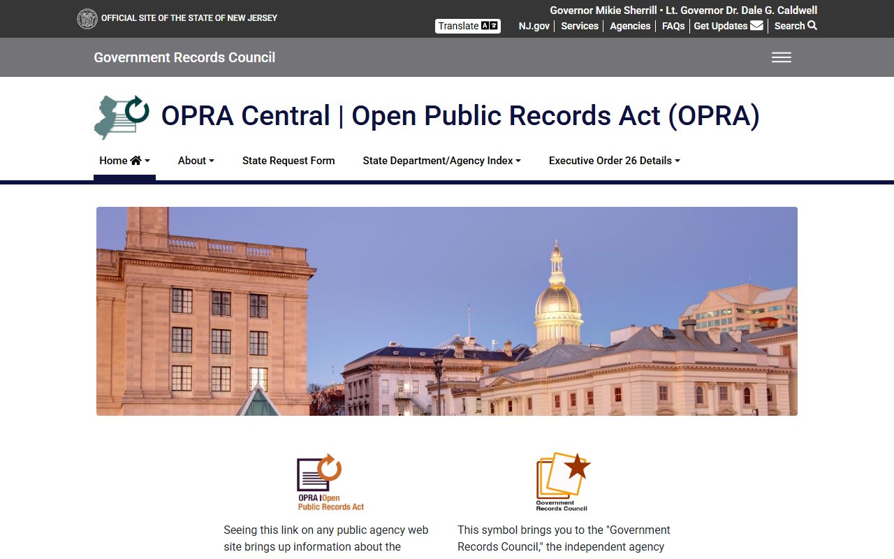 NJ OPRA Central portal showing Atlantic County public records access information