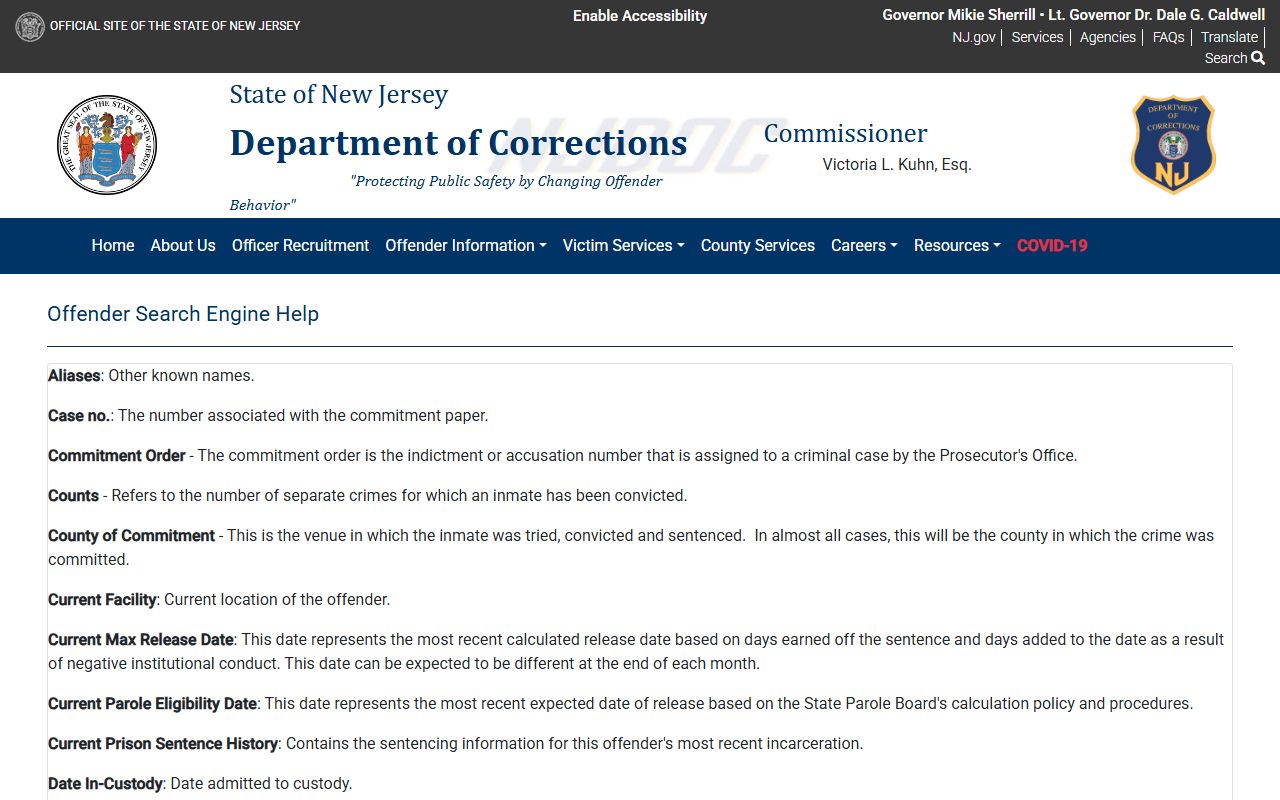 NJDOC offender search portal for Atlantic County released inmates