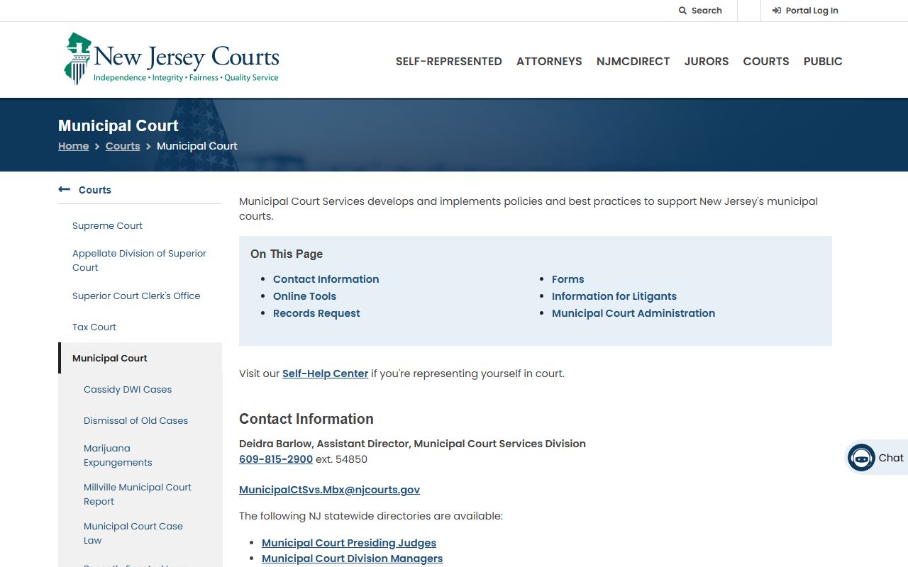 NJ Courts Municipal Court Services page showing Atlantic County traffic court records resources