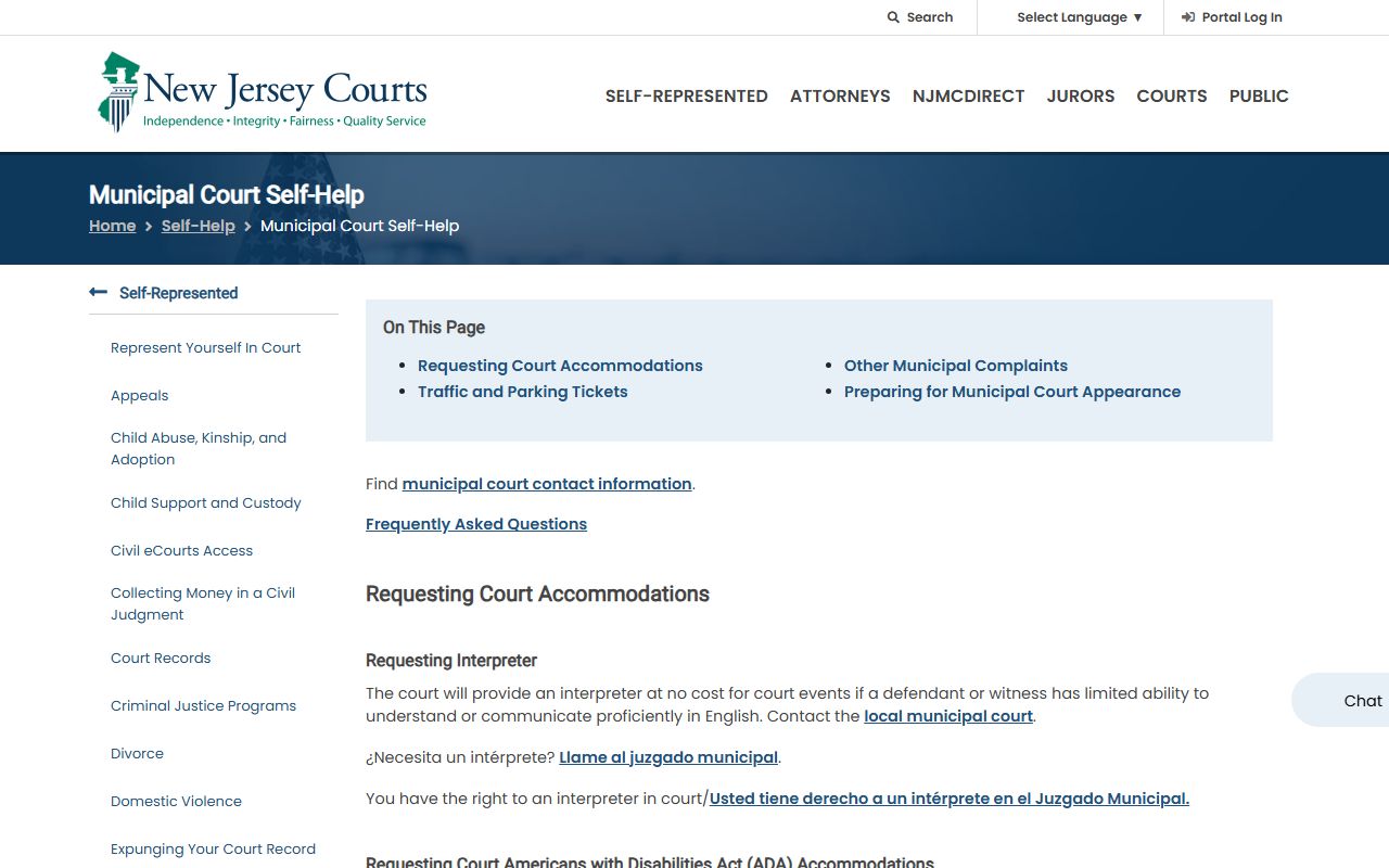 NJ Courts municipal court self-help page for Atlantic County traffic court records
