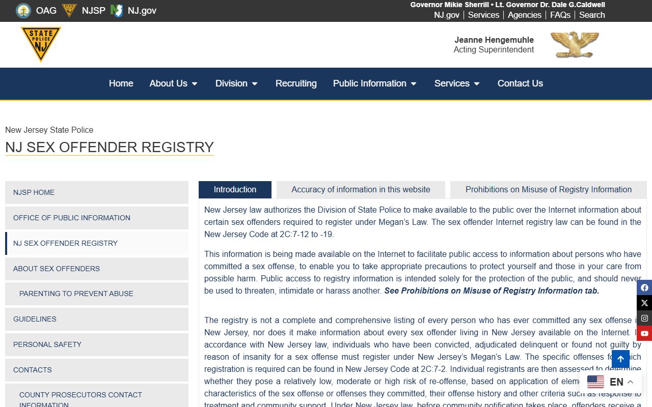 Atlantic County warrant records and NJ Sex Offender Registry search portal