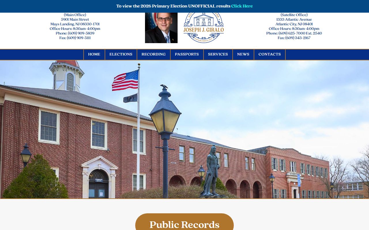 Atlantic County Clerk homepage for court and recorded records